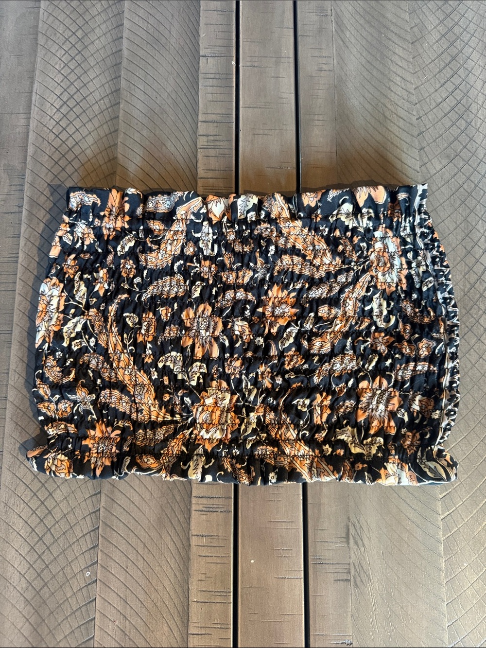 Floral Smocked Tube Top- Black and Tan Floral